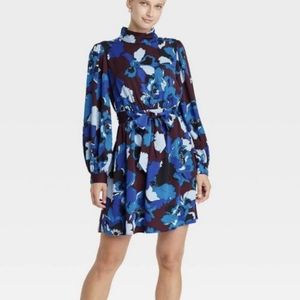 Who What Wear High Neck Floral Long Sleeve Dress With Pockets Size Small